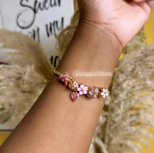 Pink Flower Bangle Bracelet