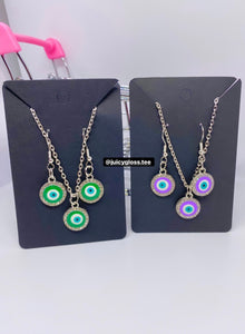 Evil Eye Dangling Earrings/Necklace Set